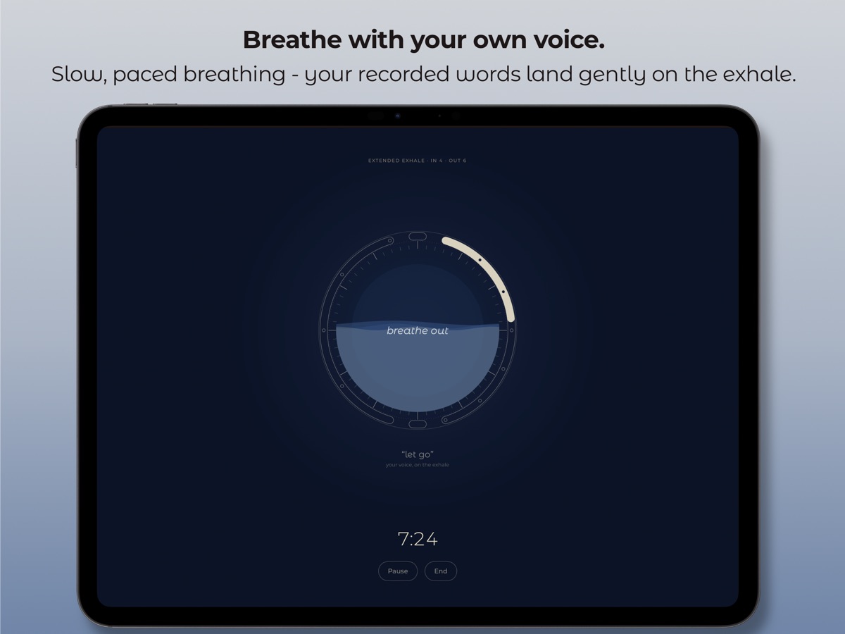 Breathe with your own voice - paced breathing, with your recorded words on the exhale