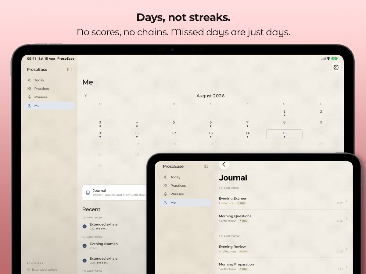 Days, not streaks - a calendar of sittings and the journal